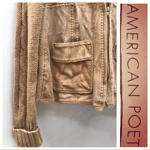 ♦️VINTAGE 70’s♦️Tan Suede & SweaterKnit Zip JACKET - Picture 5 of 8